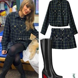 2024 CELEBRITY Miu Miu Tartan Plaid Mini Skirt Set